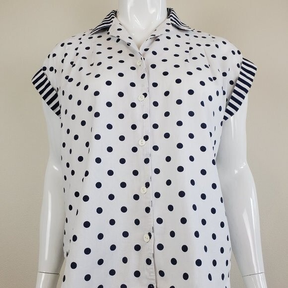 Vintage 80's Caliche White & Blue Polkodot Button-Up - Picture 1 of 7
